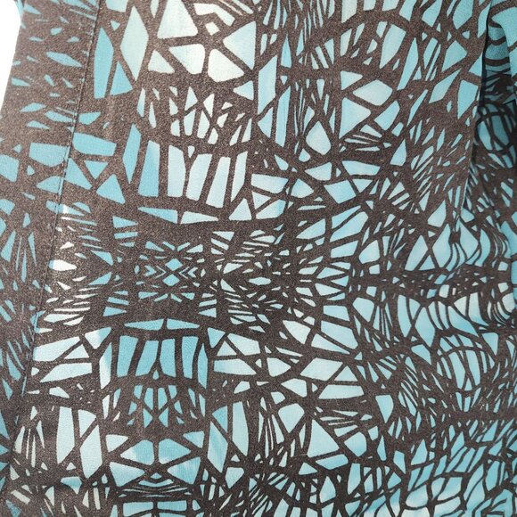 Women's Hot Topic Teal Black Sheer Velvet Fringed Cardigan Kimono Small Geometri - Picture 3 of 7